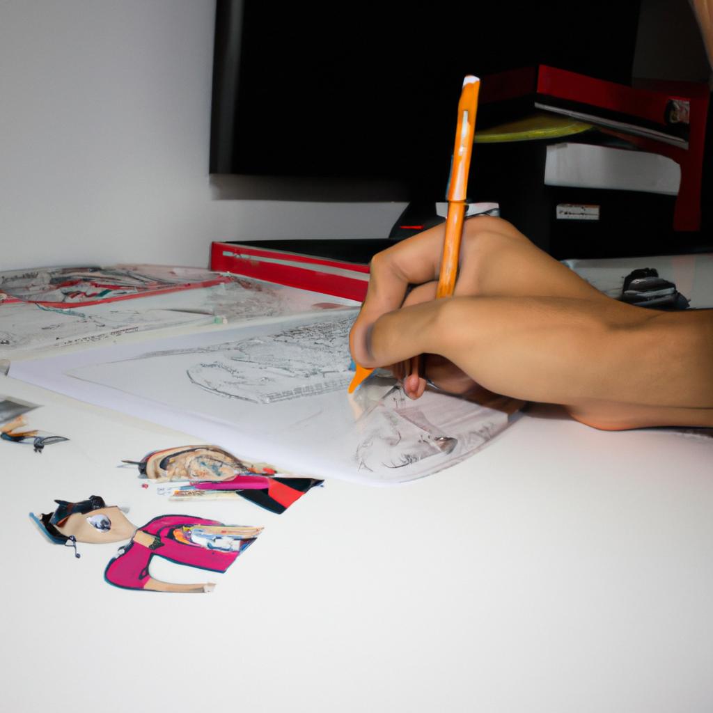Person drawing comic book illustrations